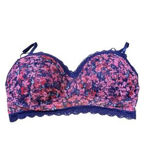 True lace purple‎ pink floral bra adjustable straps size 44DD